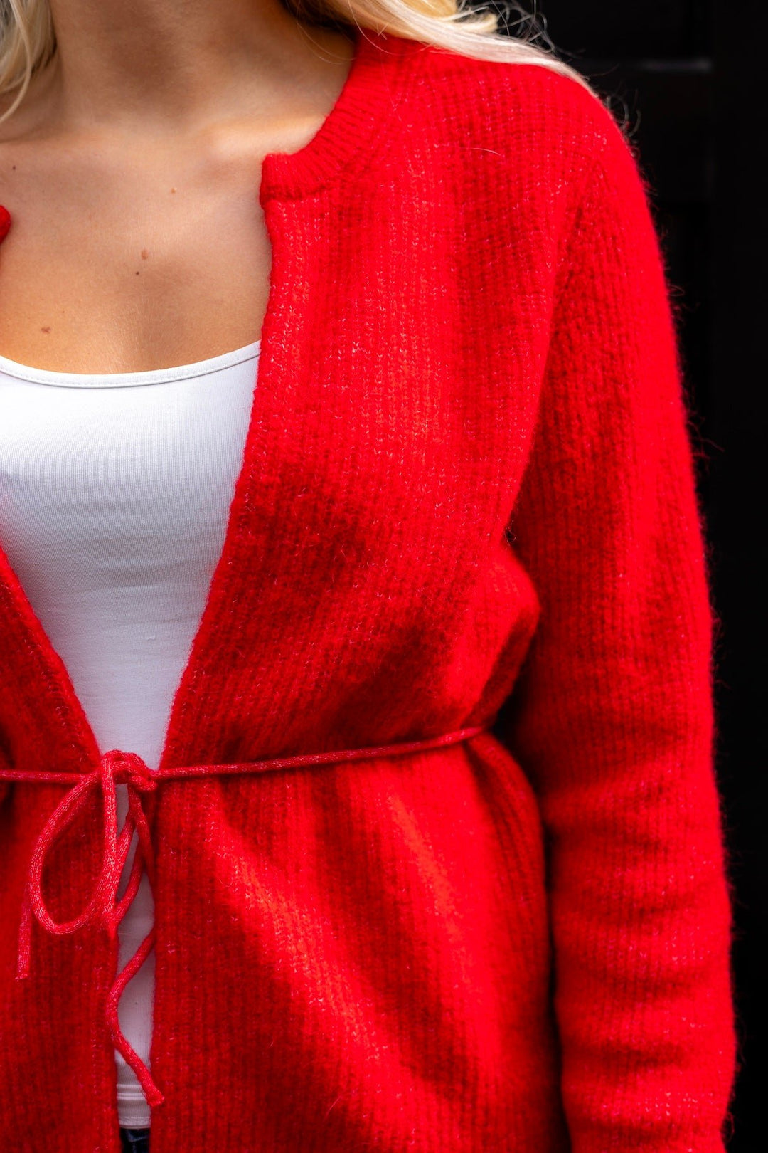 Sia Ras Ls Knitelt Cardigan Equestrian Red Melange | Genser | Smuk - Dameklær på nett