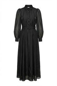 Striped Organza Belt Dress Black