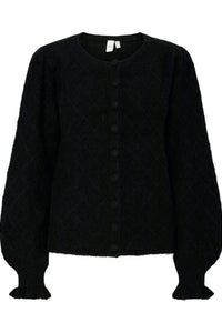 Thelma Ls Wool Blend Knit Cardigan Black