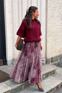 Tyll Print Midi Skirt Bordeaux