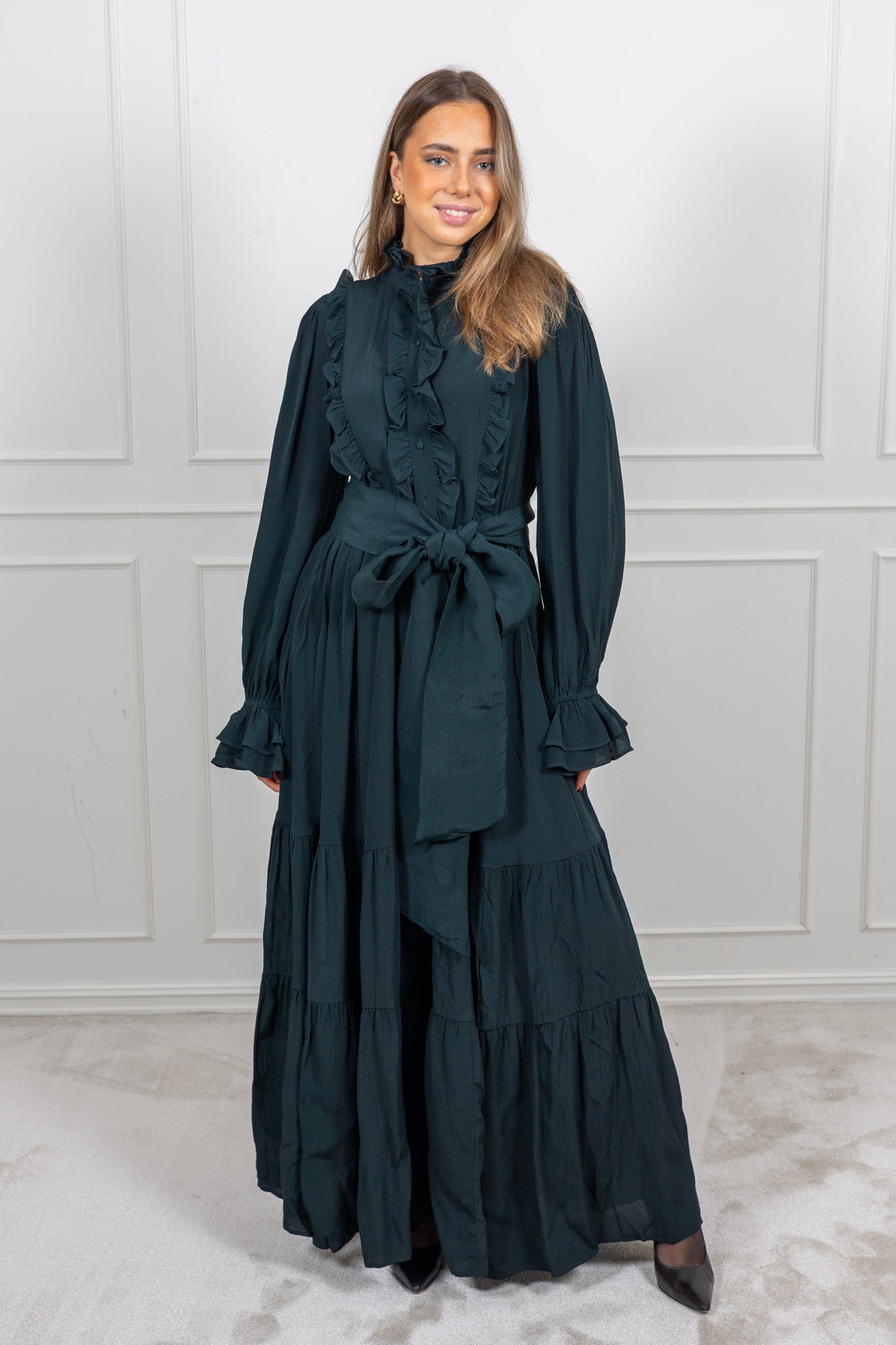 Wow Party Frill Dress Dark Green