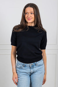 Lena Ss Knit Pullover Black