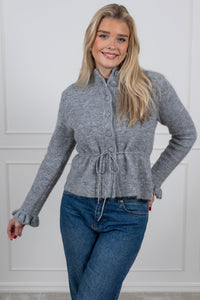 Thellis Ls Knit Cardigan Light Grey Melange