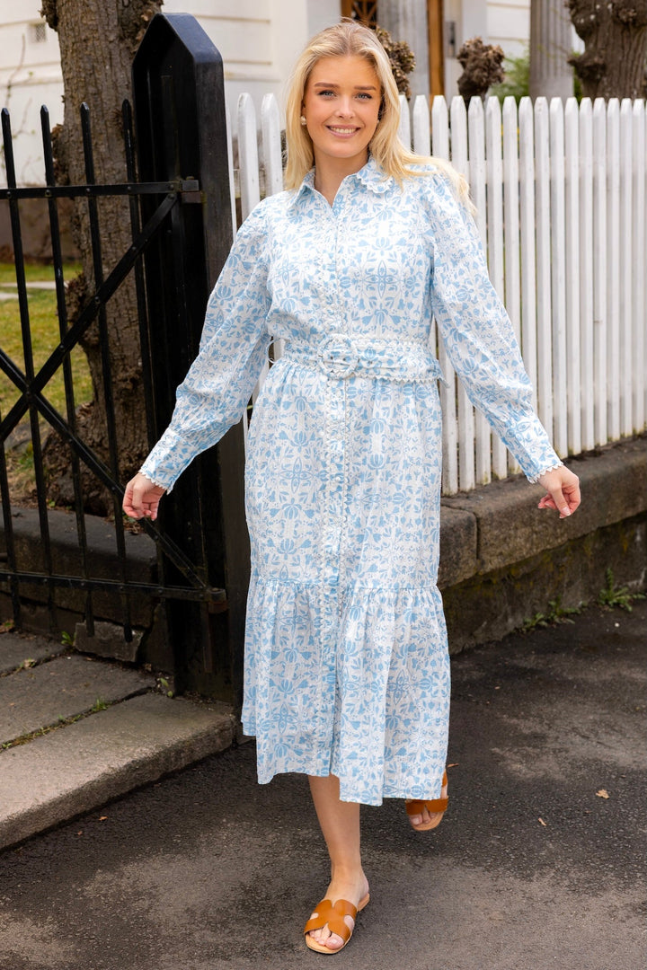 Yasvips Ls Long Shirt Dress Clear Sky Vips Print | Kjoler | Smuk - Dameklær på nett