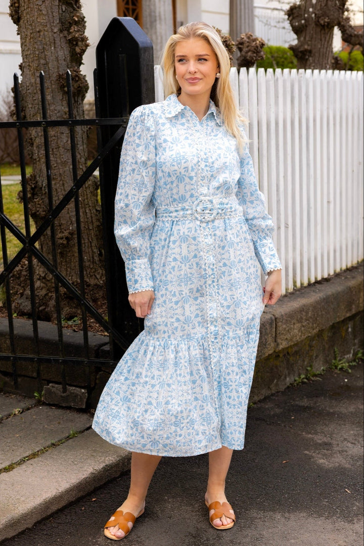 Yasvips Ls Long Shirt Dress Clear Sky Vips Print | Kjoler | Smuk - Dameklær på nett
