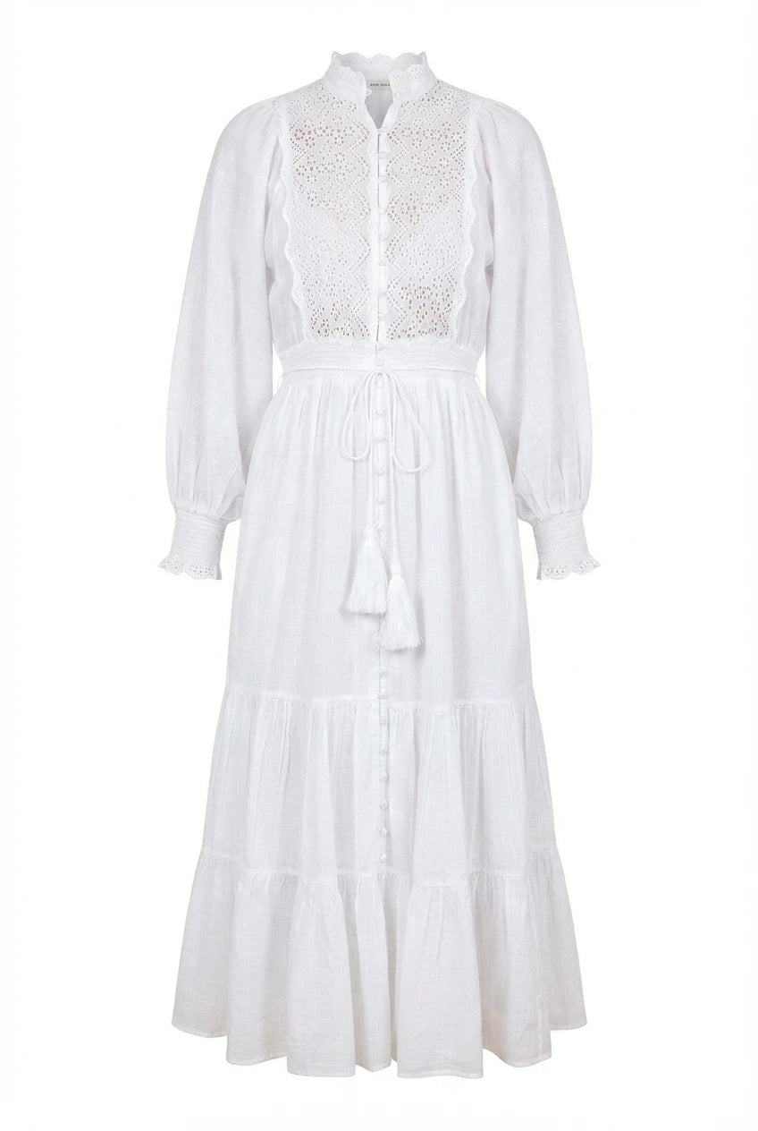 Cotton Slub Midi Dress White