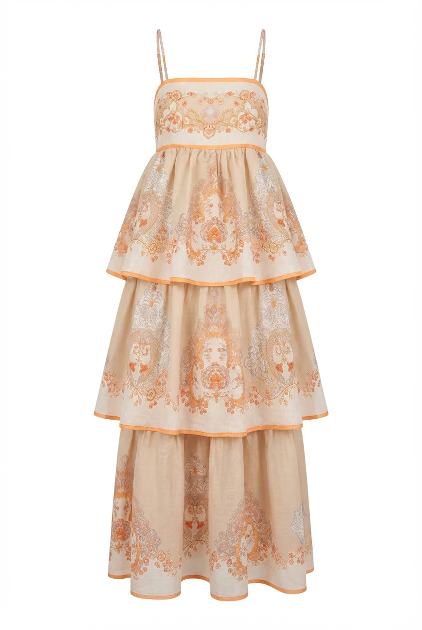 Ines Midi Strap Dress Beige