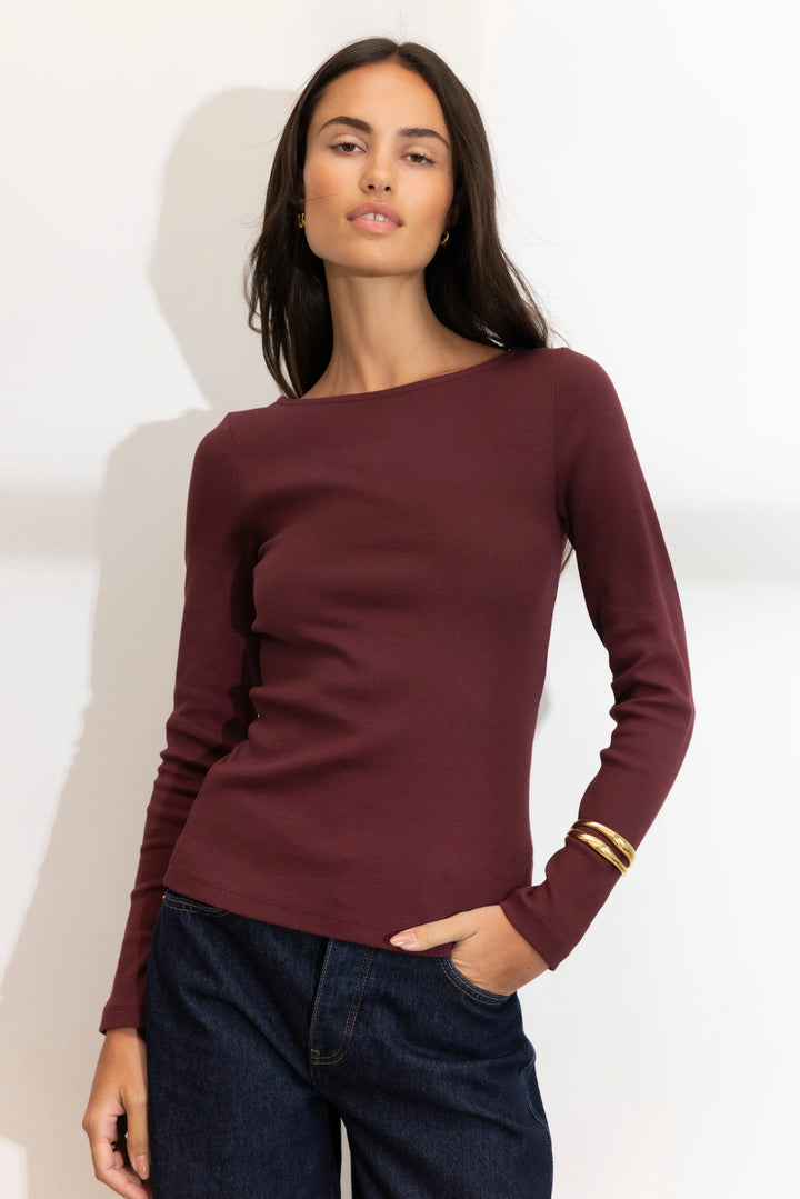 Petronella Rib Boatneck Deep Plum