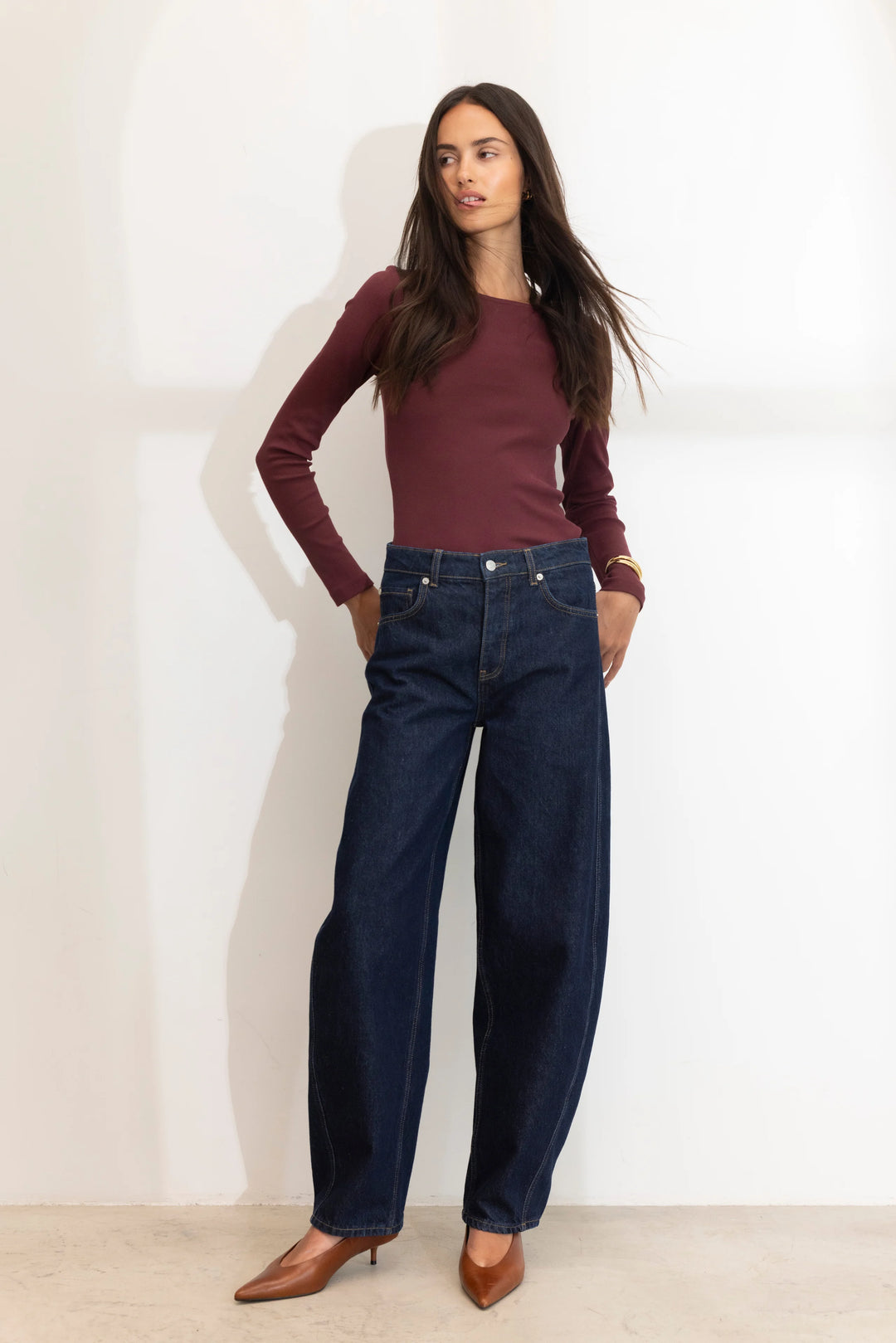 Petronella Rib Boatneck Deep Plum