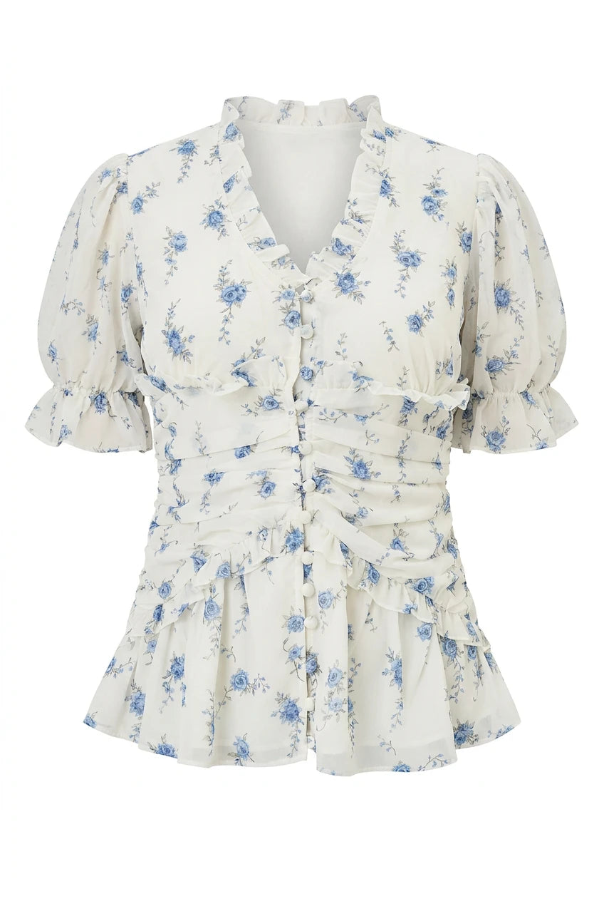 Ariel Blouse Off White Vintage Blue