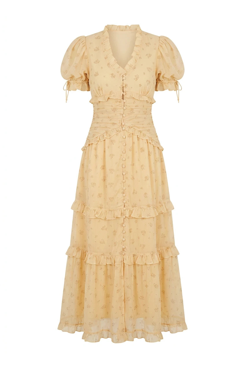 Ariel Long Dress Yellow Flower Print