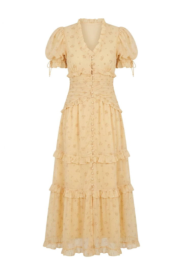 Ariel Long Dress Yellow Flower Print