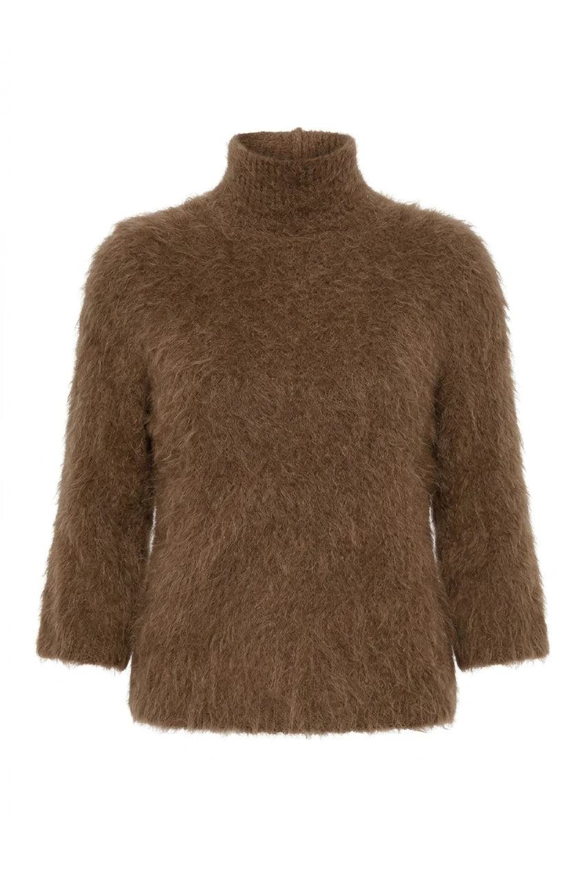 Hairy Knit Turtleneck Brown