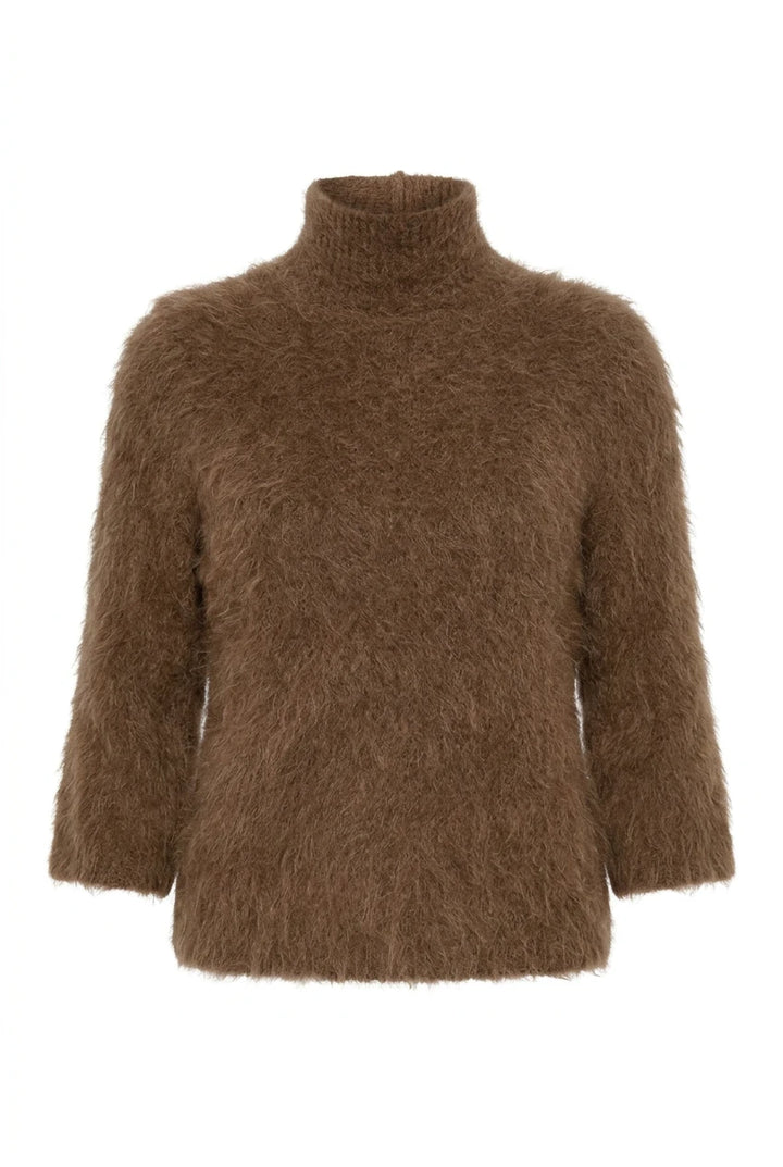 Hairy Knit Turtleneck Brown