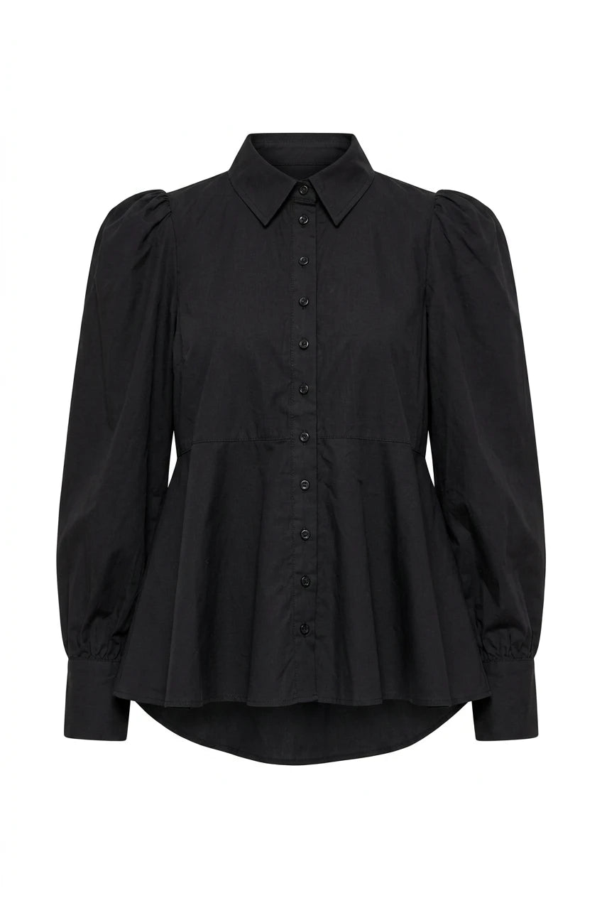 Poplin Peplum Blouse Black