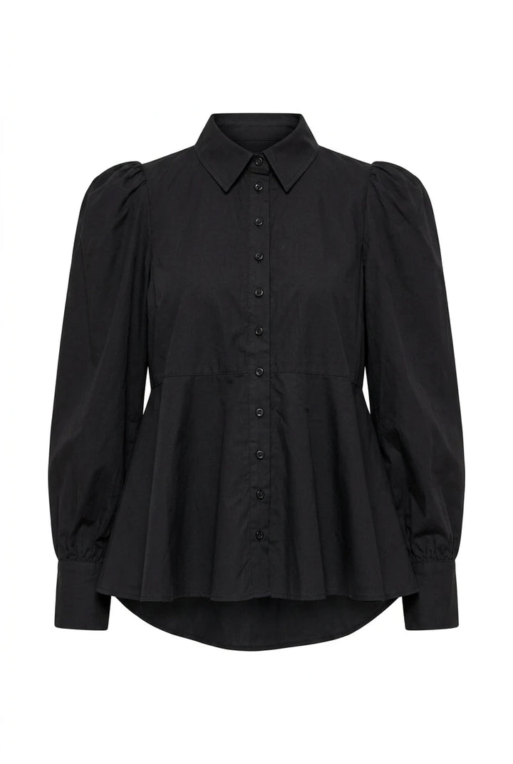 Poplin Peplum Blouse Black