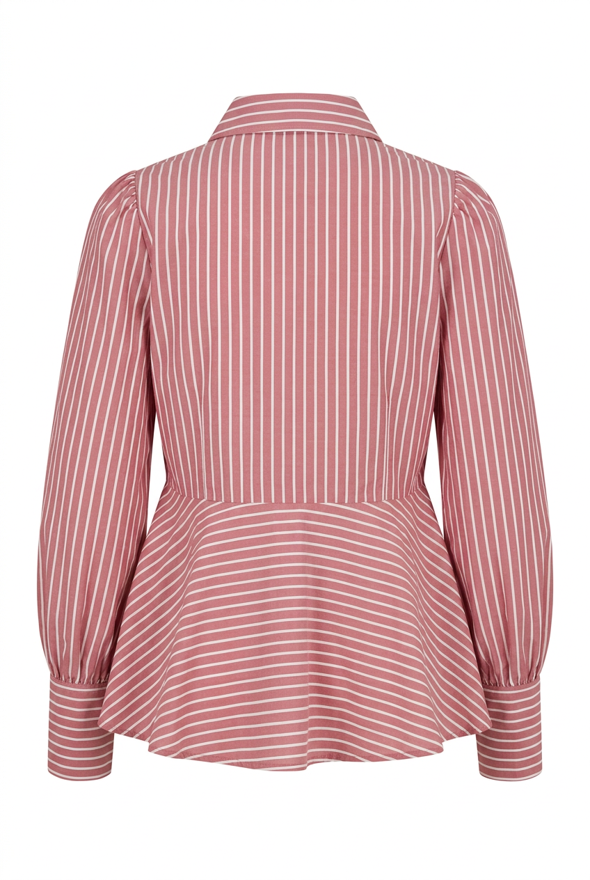 Poplin Peplum Blouse White Stripes