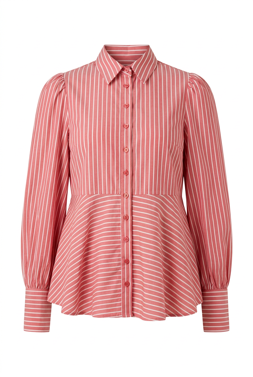 Poplin Peplum Blouse White Stripes