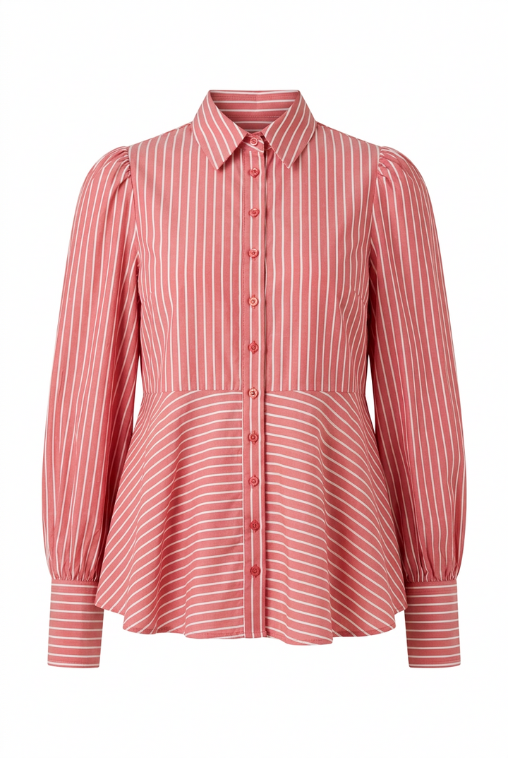 Poplin Peplum Blouse White Stripes