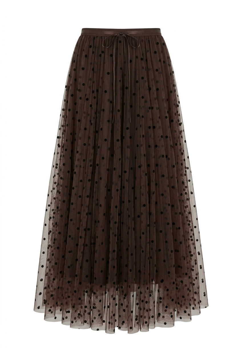 Polka Dot Midi Skirt Choco