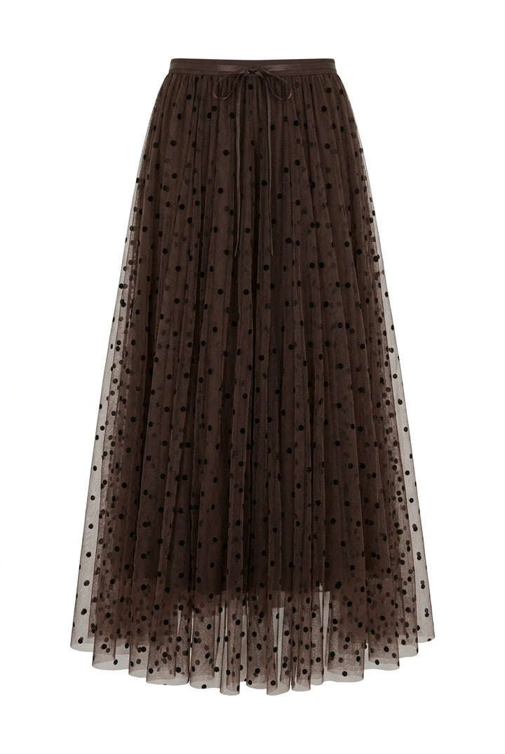 Polka Dot Midi Skirt Choco