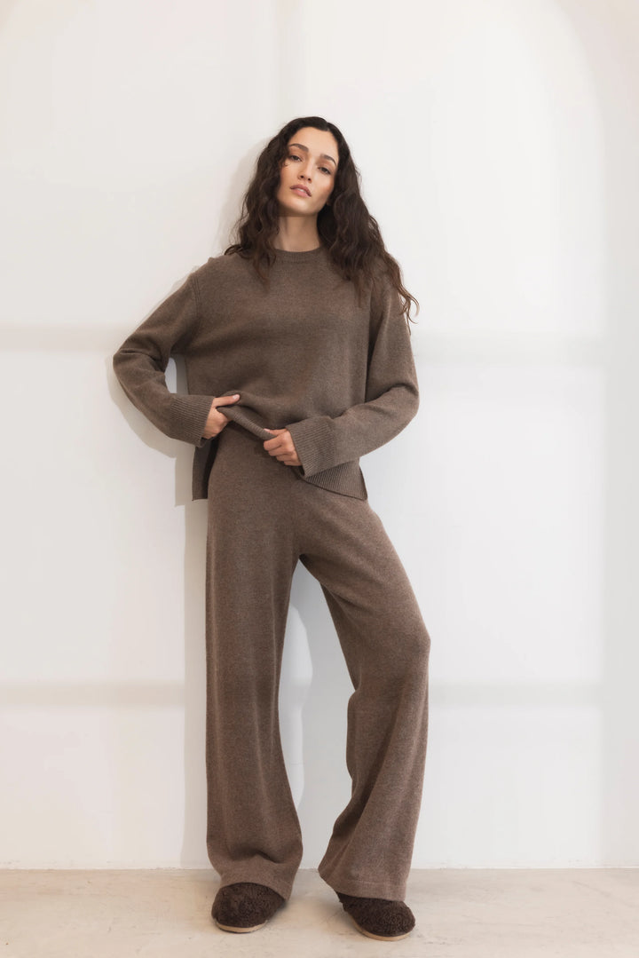 Talia Knit Trouser Dark Taupe Melange