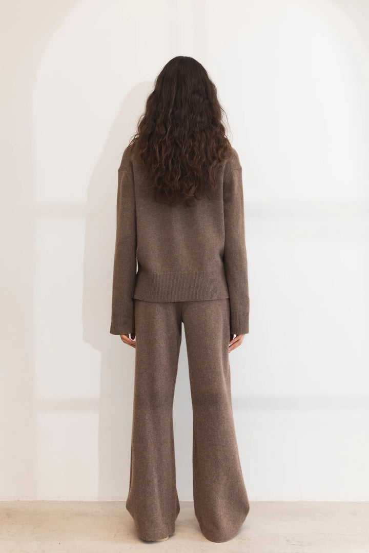 Talia Knit Trouser Dark Taupe Melange