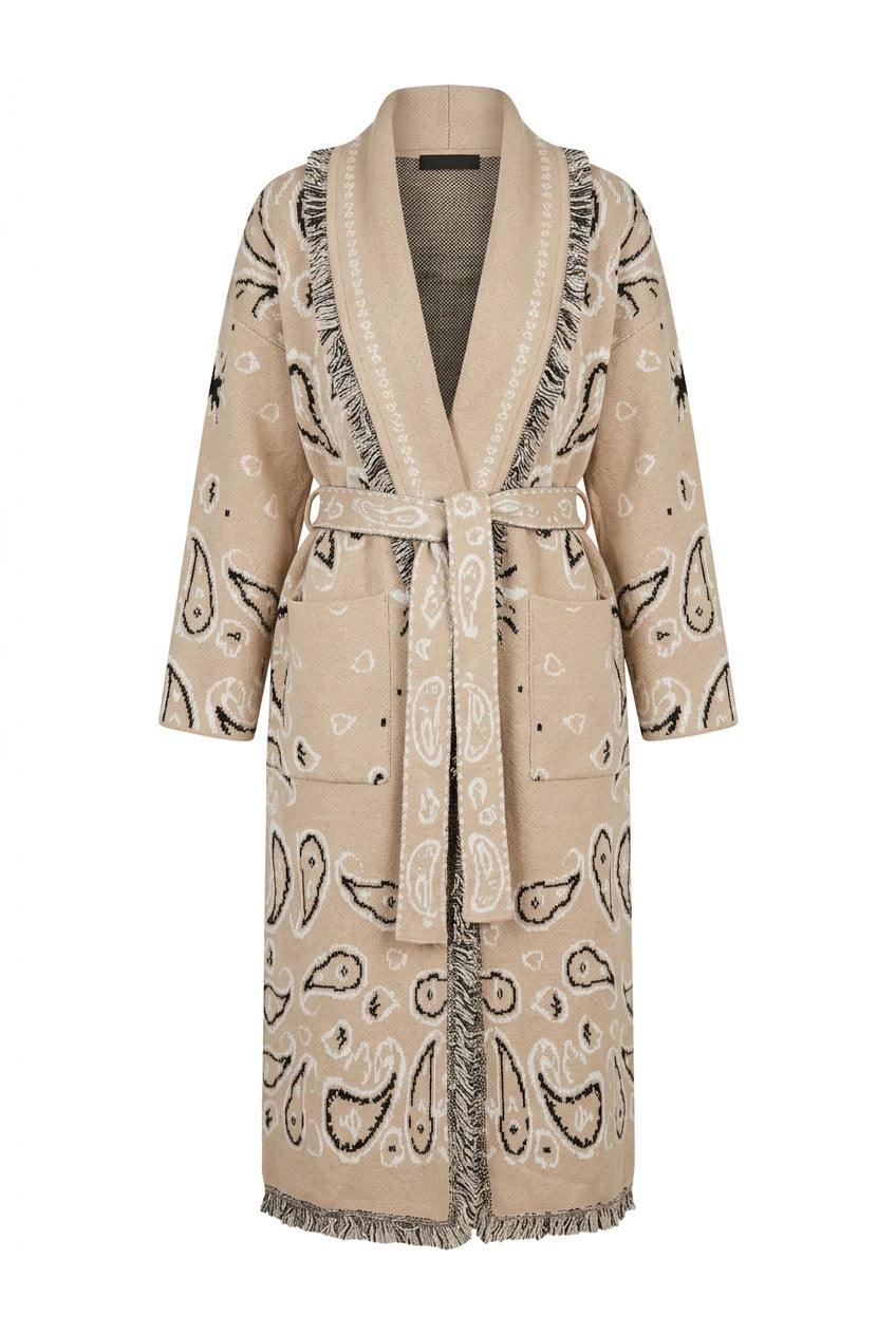 Maxi Fringe Cardigan Beige
