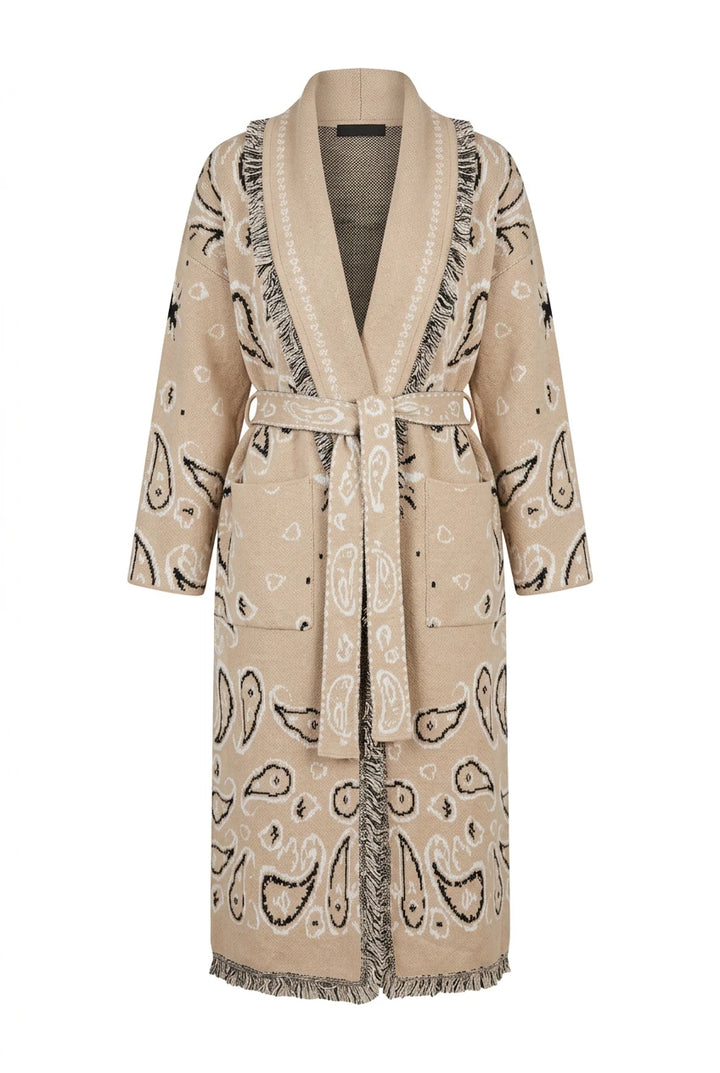 Maxi Fringe Cardigan Beige