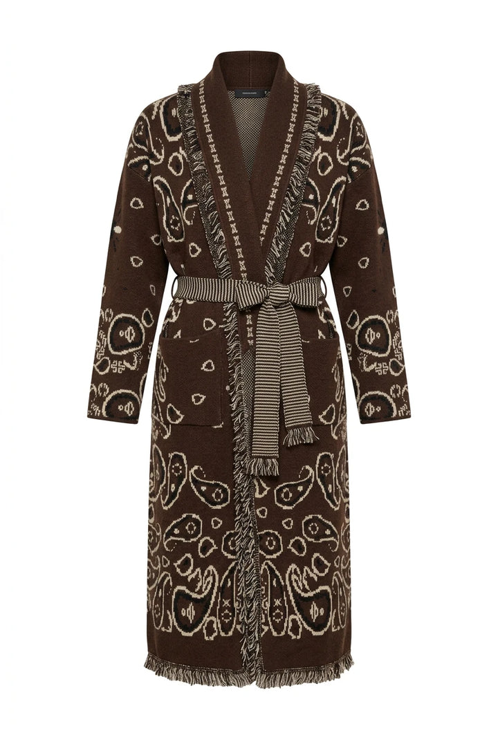 Maxi Fringe Cardigan Brown
