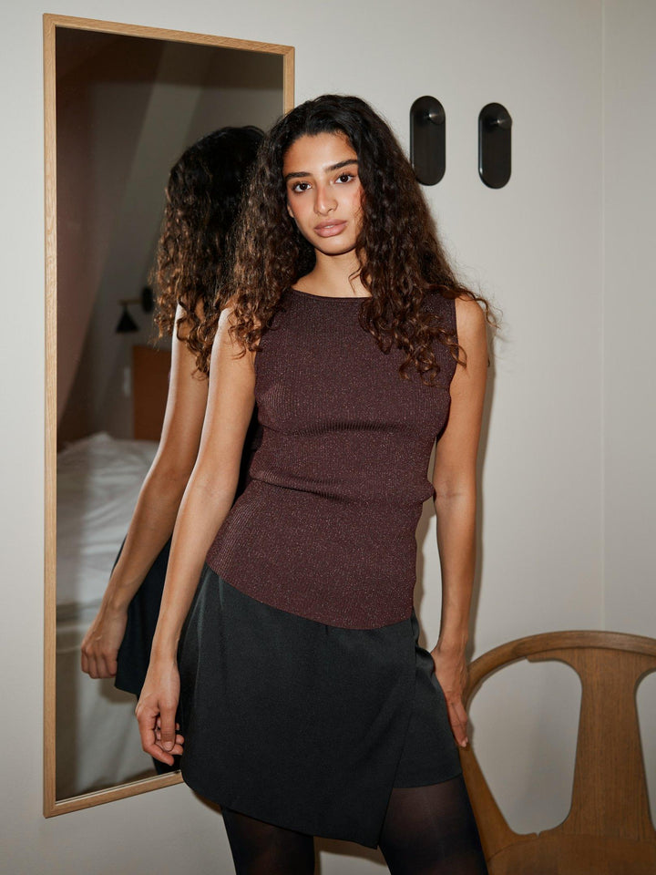 Talia Glitter Knit Top Burgundy