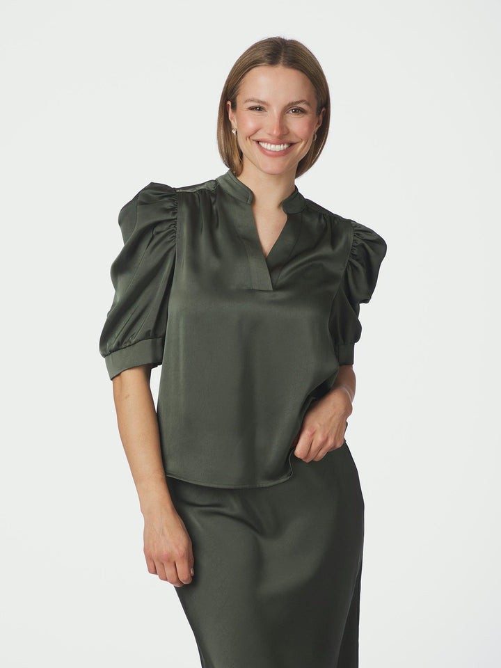 Roella Heavy Sateen Blouse Deep Green