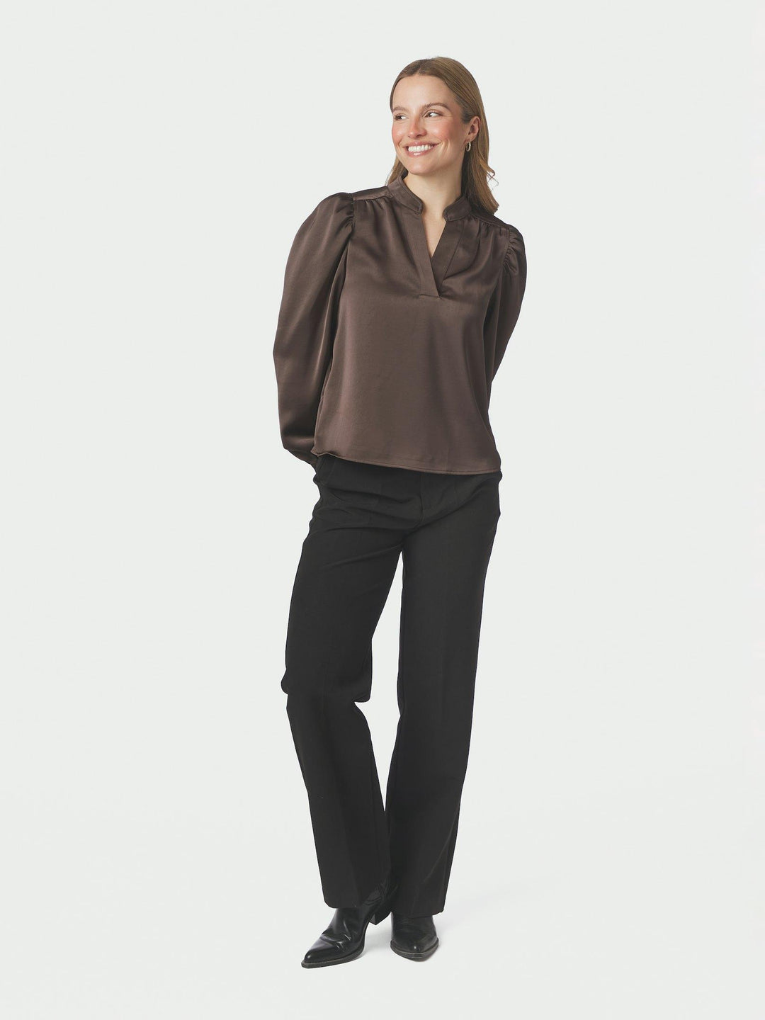 Rosslyn Heavy Sateen Blouse Dark Brown