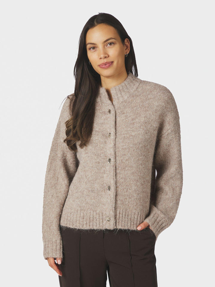 Taura Fluffy Knit Cardigan Beige Melange