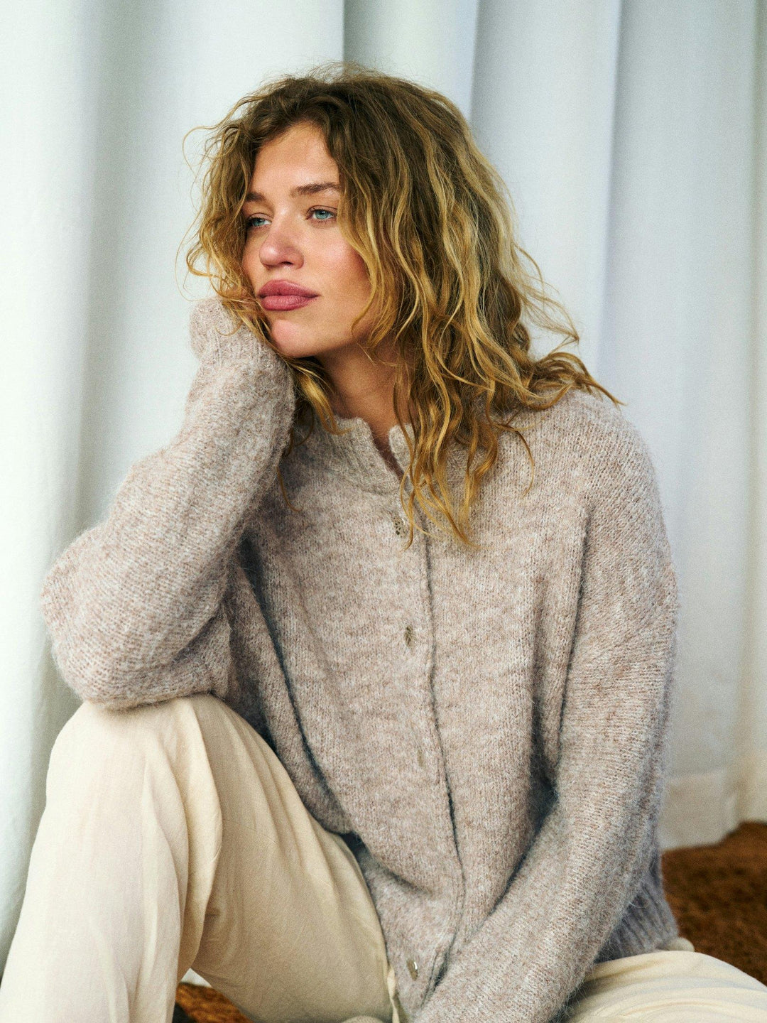 Taura Fluffy Knit Cardigan Beige Melange