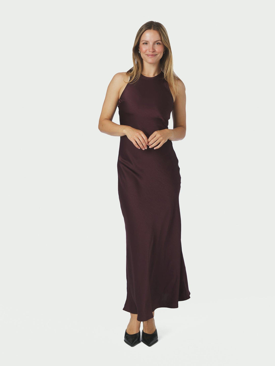 Celinie Heavy Sateen Dress Burgundy