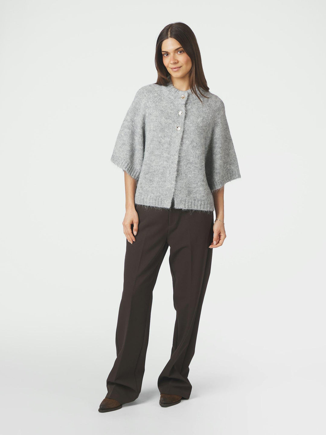 Benuta Fluffy Knit Cardigan Grey Melange