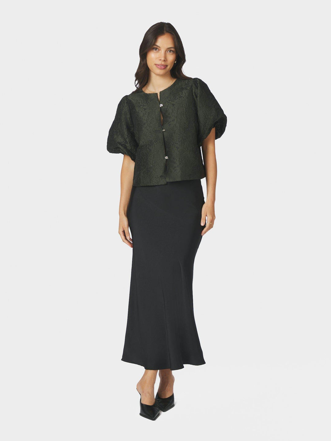 Aisa Brocade Blouse Dark Green
