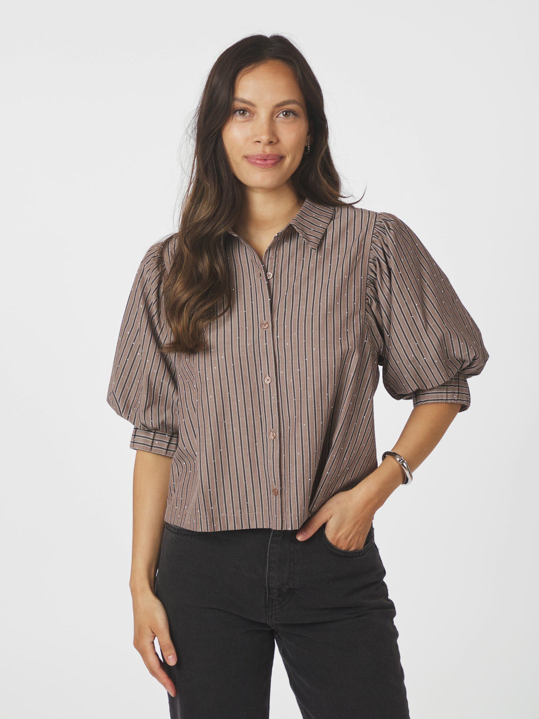 Etta Soft Stripe Stone Shirt Brown
