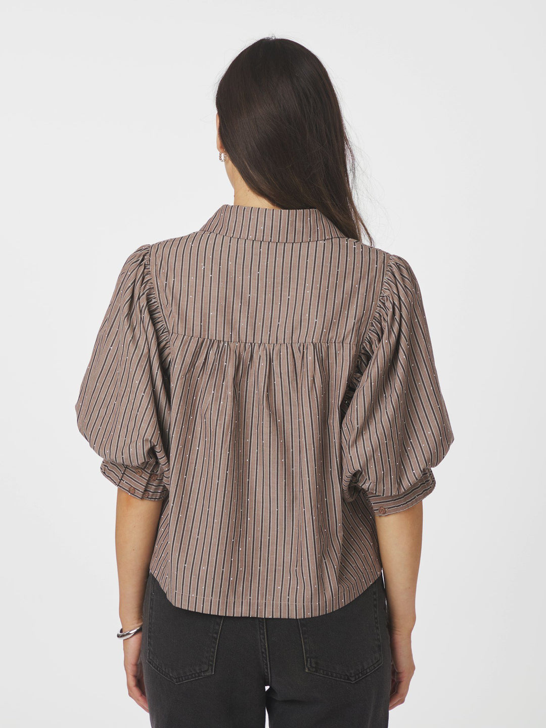 Etta Soft Stripe Stone Shirt Brown