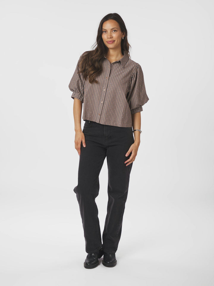 Etta Soft Stripe Stone Shirt Brown