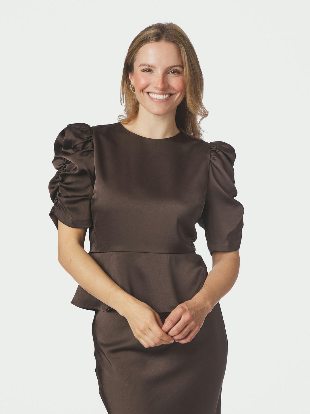 Benua Heavy Sateen Blouse Dark Brown