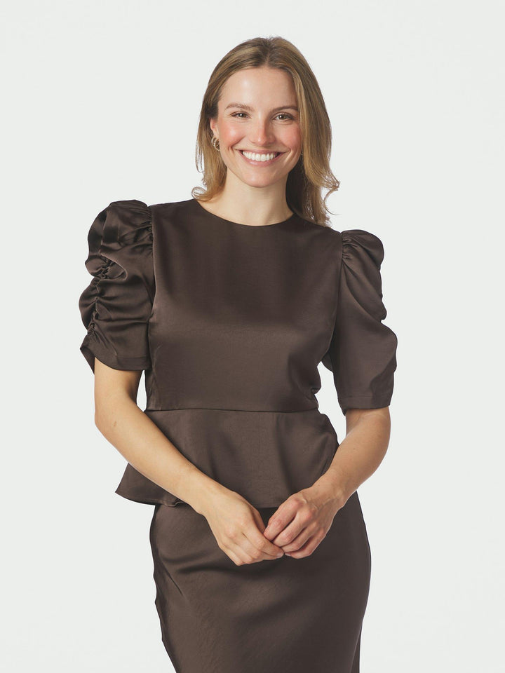 Benua Heavy Sateen Blouse Dark Brown