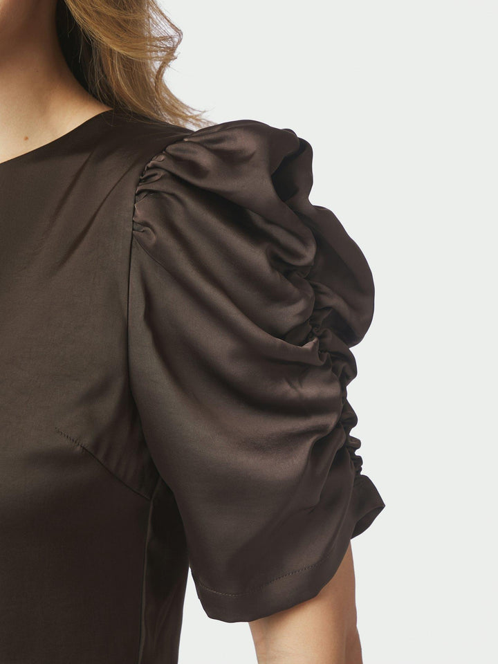 Benua Heavy Sateen Blouse Dark Brown