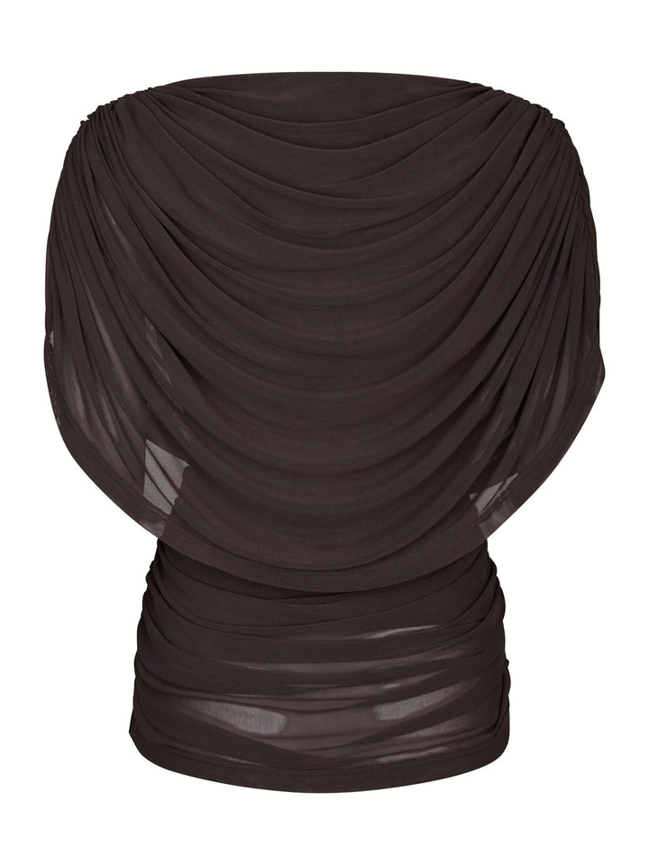 Cottuna Drapy Mesh Top Brown