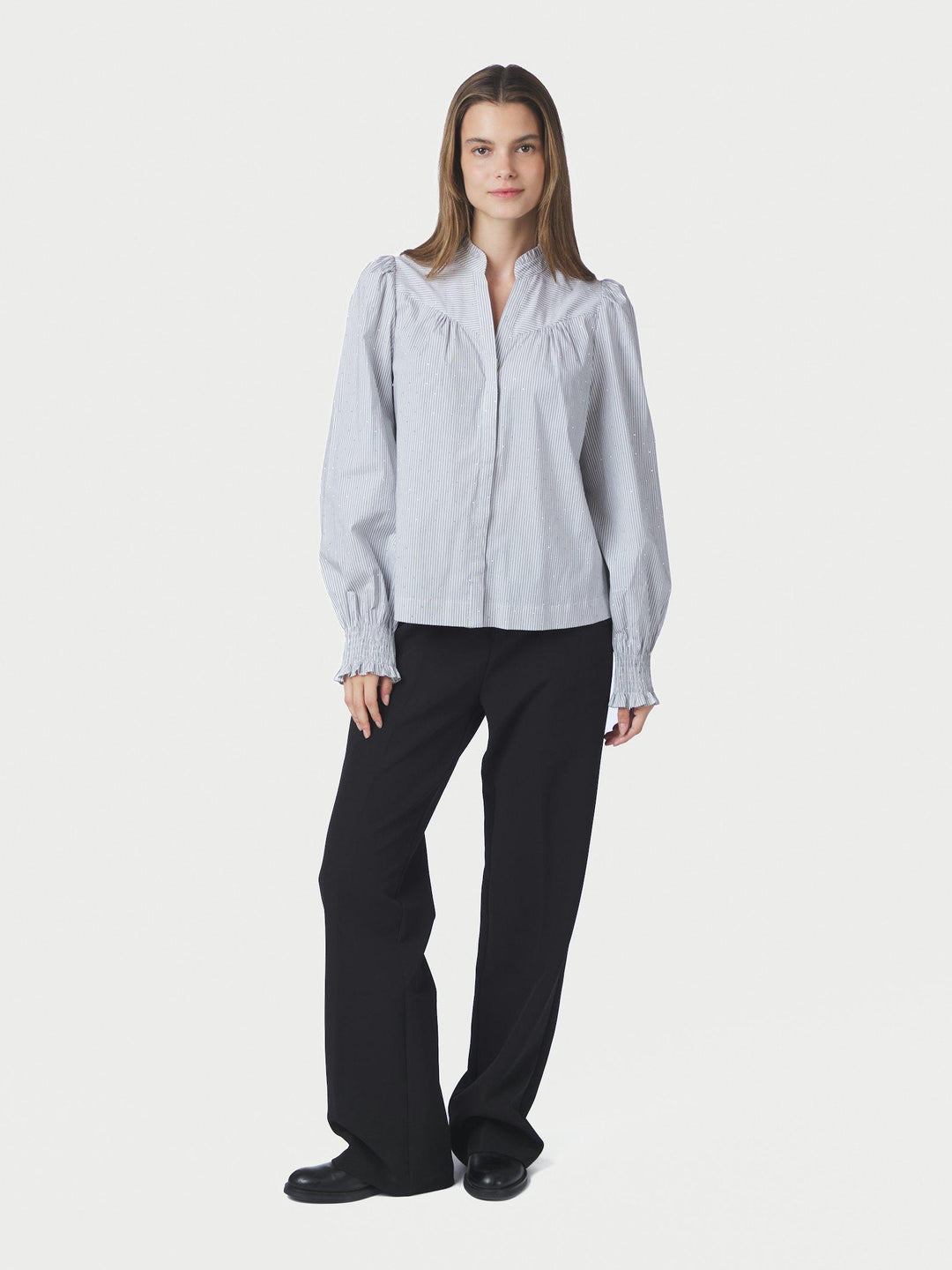 Astrida Stripe Stone Blouse White