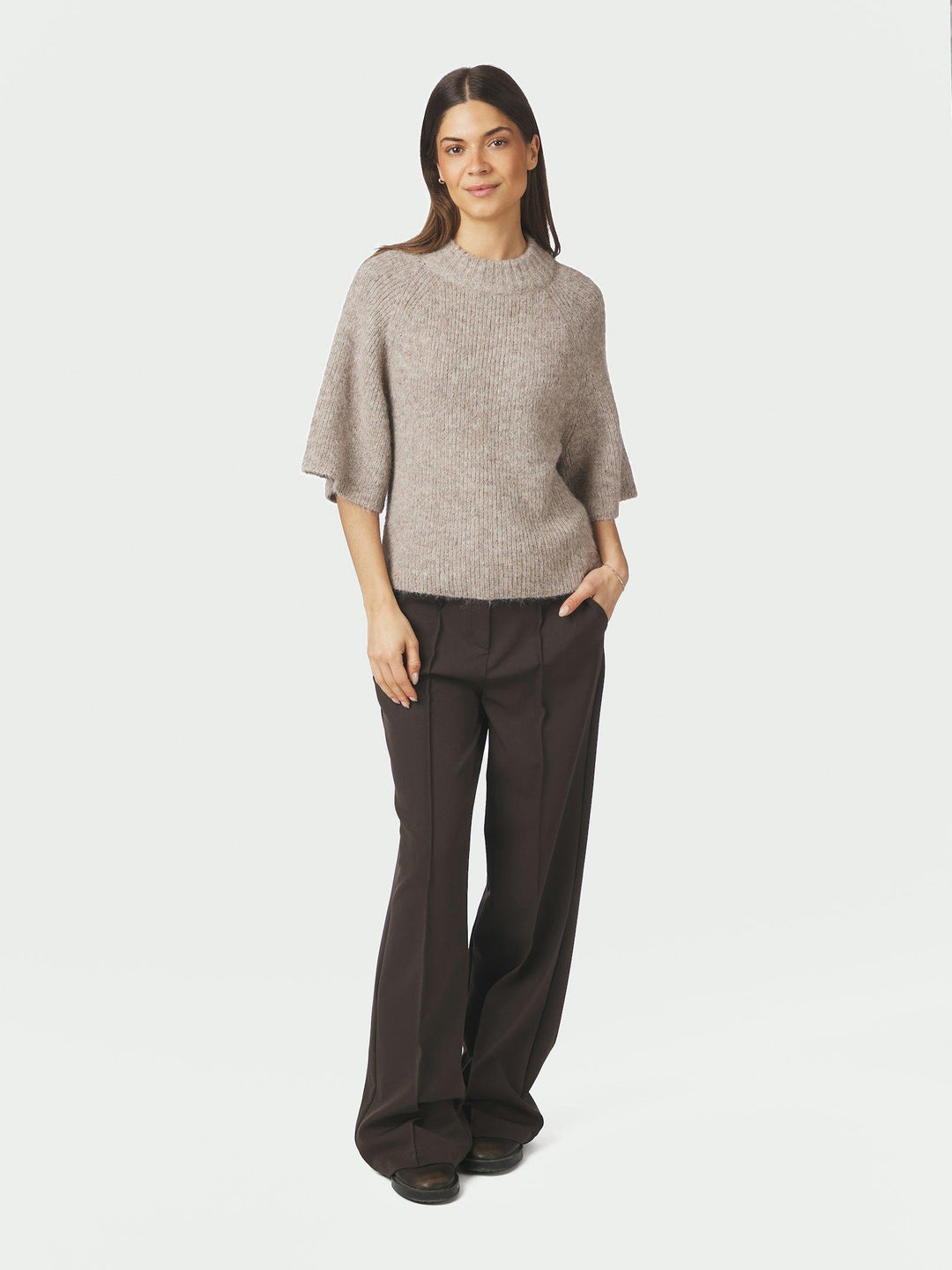 Bandi Fluffy Knit Blouse Beige Melange
