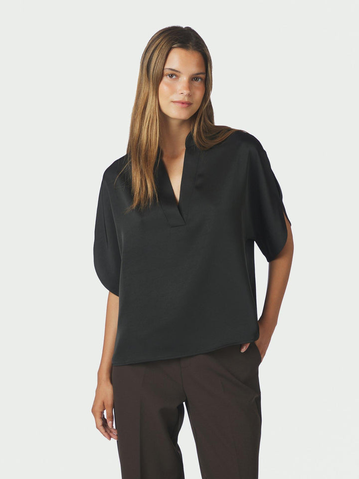 Anelle Heavy Sateen Blouse Black