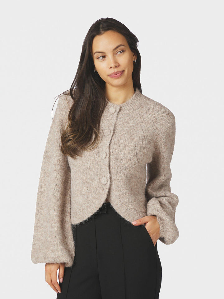 Gio Fluffy Knit Cardigan Beige Melange