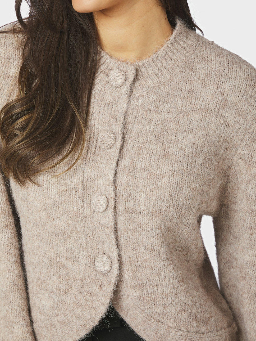 Gio Fluffy Knit Cardigan Beige Melange